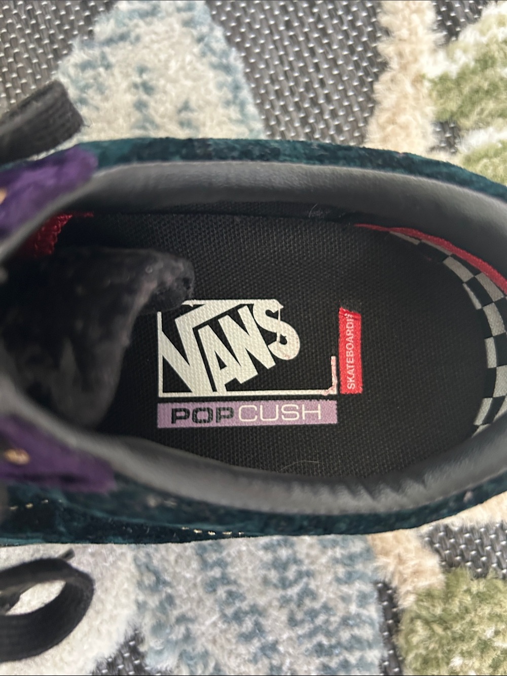 Vans Velvet Low-Top Sneakers in Purple & Teal with Black Soles - Picture 5 of 8